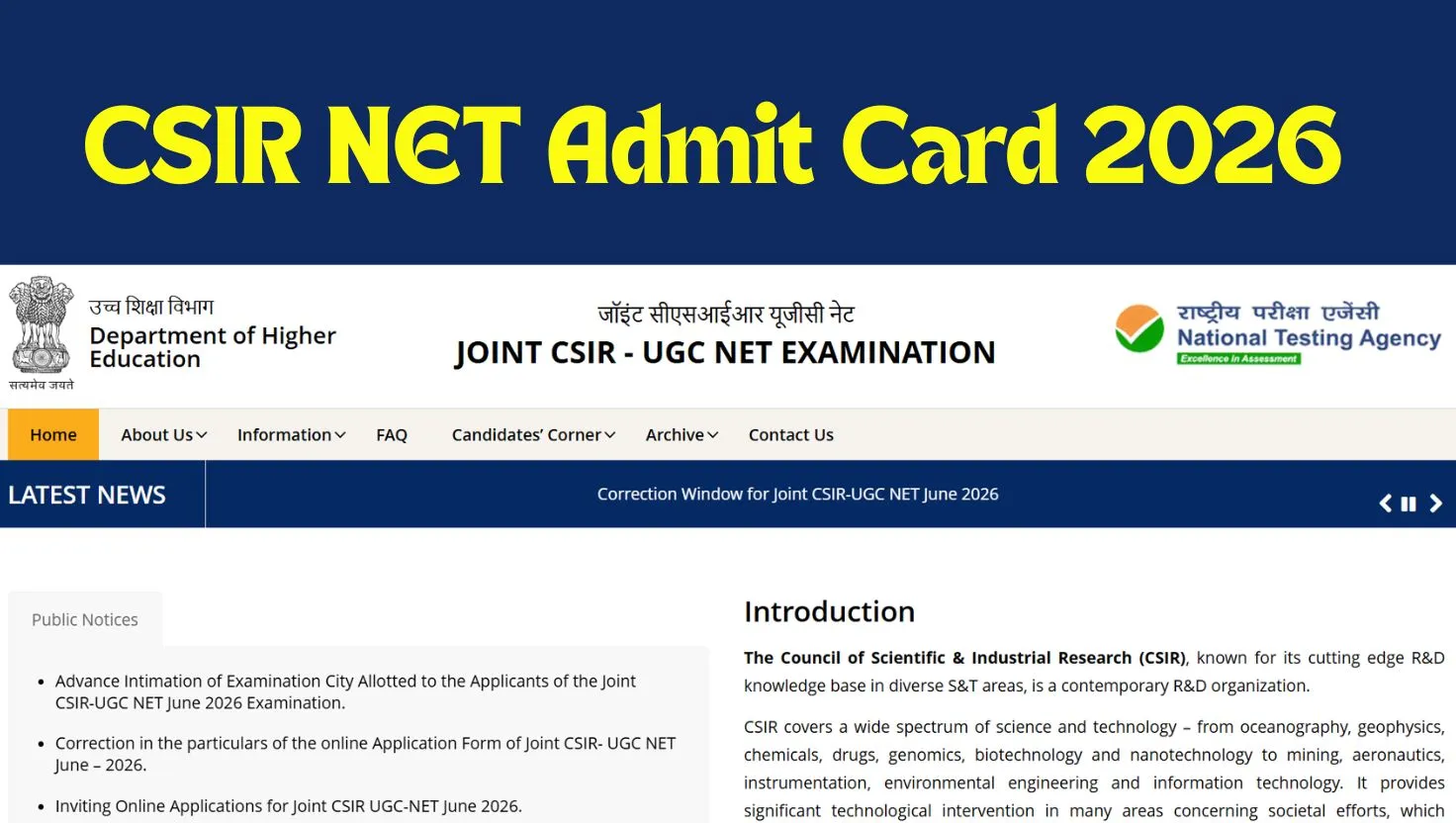CSIR NET Admit Card 2026: Check When & Where to Download Hall Ticket ...