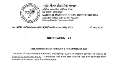 NIFT 2026 Round 3 Seat Allotment Result Announced Check Status at nift.ac.in/admission NIFT 2026 Round 3 Seat Allotment Result Announced Check Status at nift.ac.in/admission