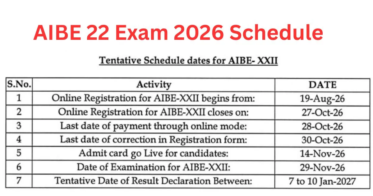 AIBE XXII 2026 Schedule Released, Registration from August 19 at allindiabarexamination.com