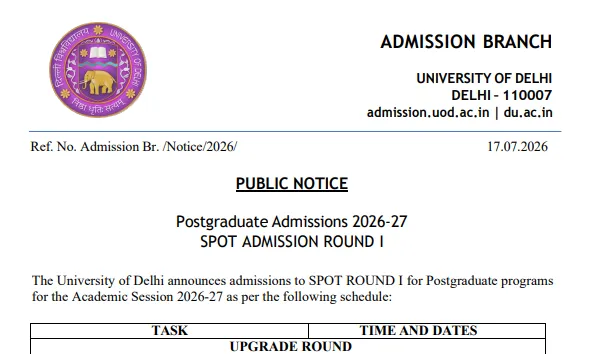 DU PG Admission 2026: Spot Round 1 Schedule Released at admission.uod.ac.in; Check Important Dates Here