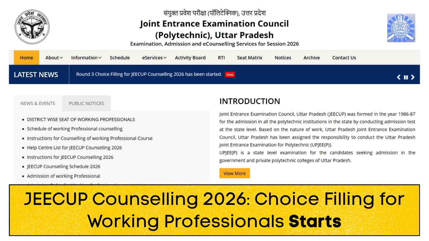 JEECUP Counselling 2026: Choice Filling for Working Professionals Starts July 23 at jeecup.admissions.nic.in