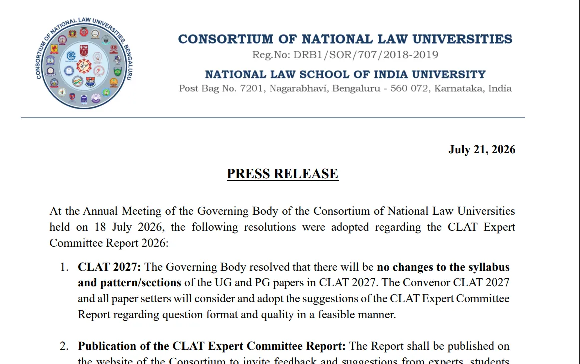 CLAT 2027 Notification: "No Changes To Syllabus, Pattern," Says CNLU