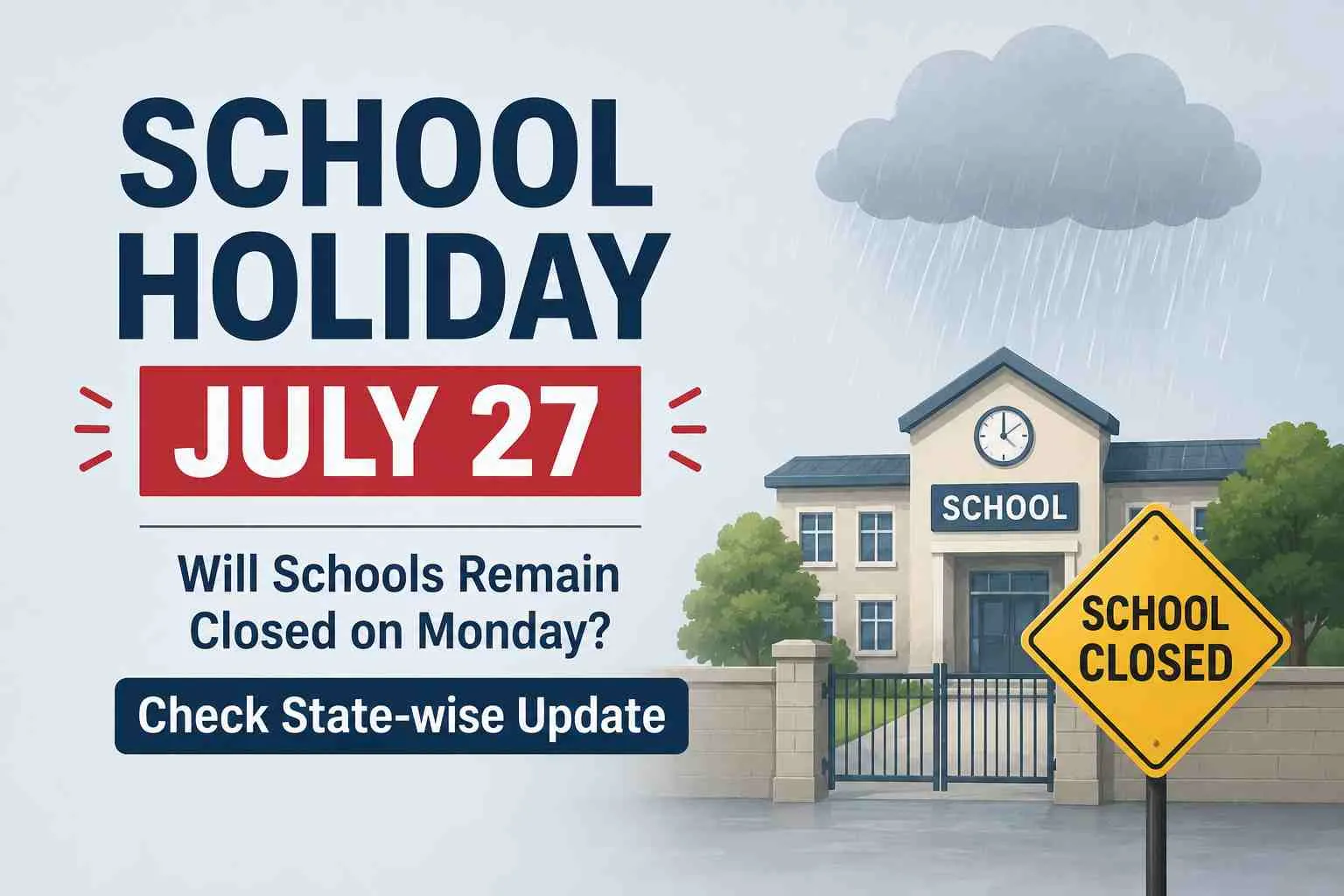 School Holiday Tomorrow (July 27): Will Schools Remain Closed on Monday, Check State-wise Update