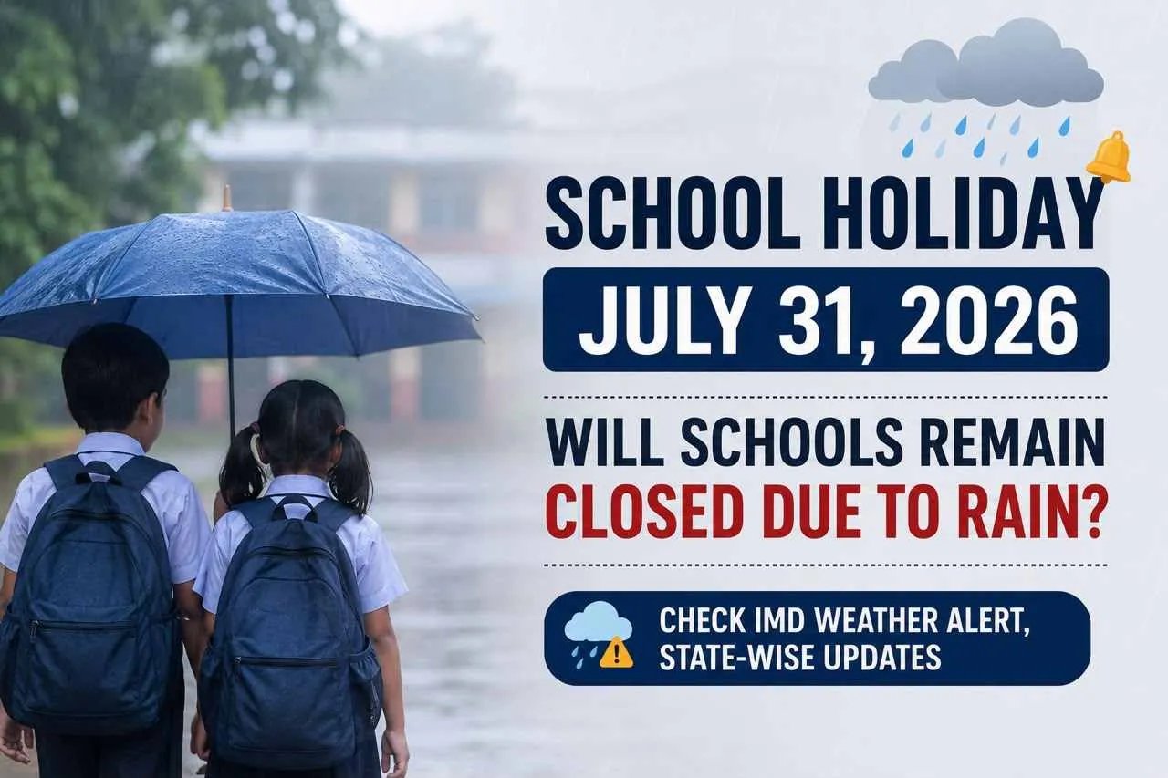 School Holiday Tomorrow July 31, 2026: Will Schools Remain Closed Due to Rain? Check IMD Weather Alert, State-wise Updates