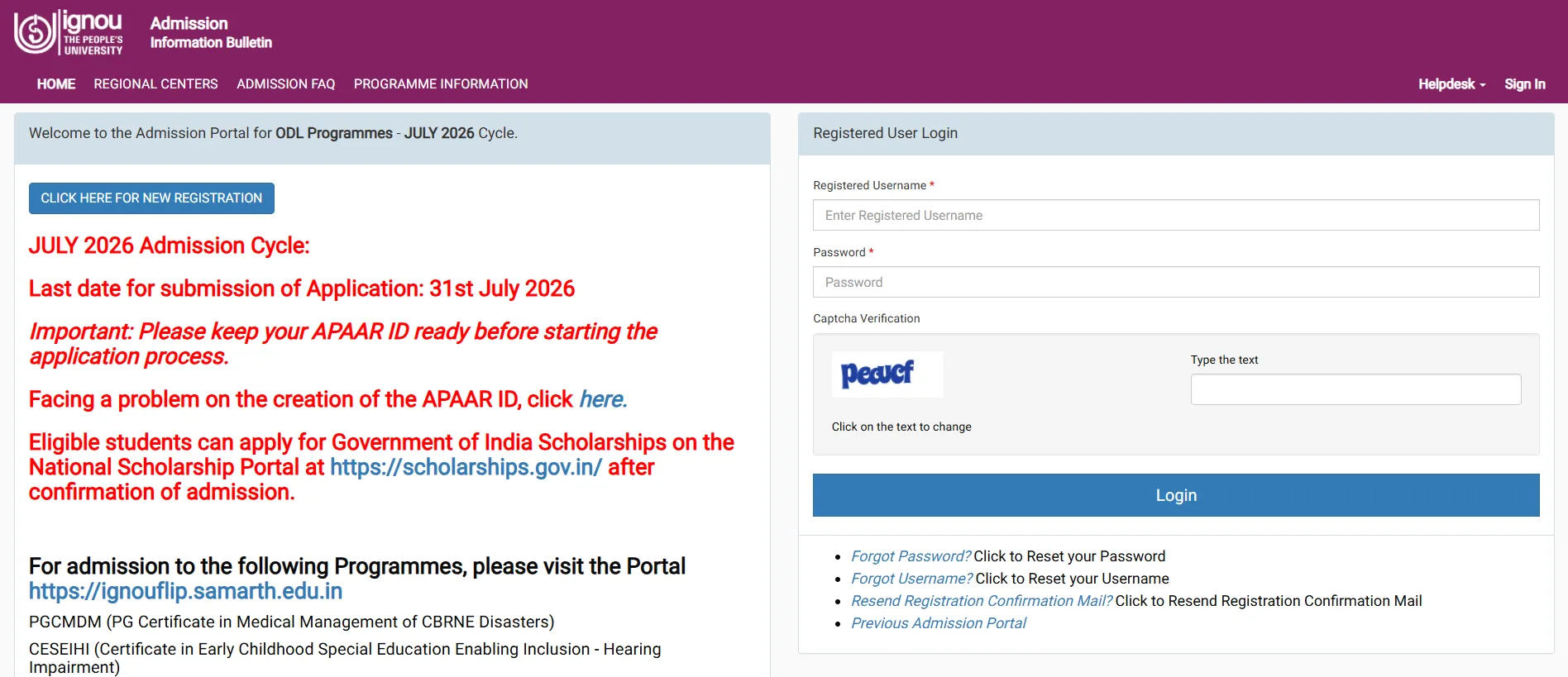 IGNOU July 2026 Registration Closing Today, Apply at ignouadmission.samarth.edu.in, Link Here