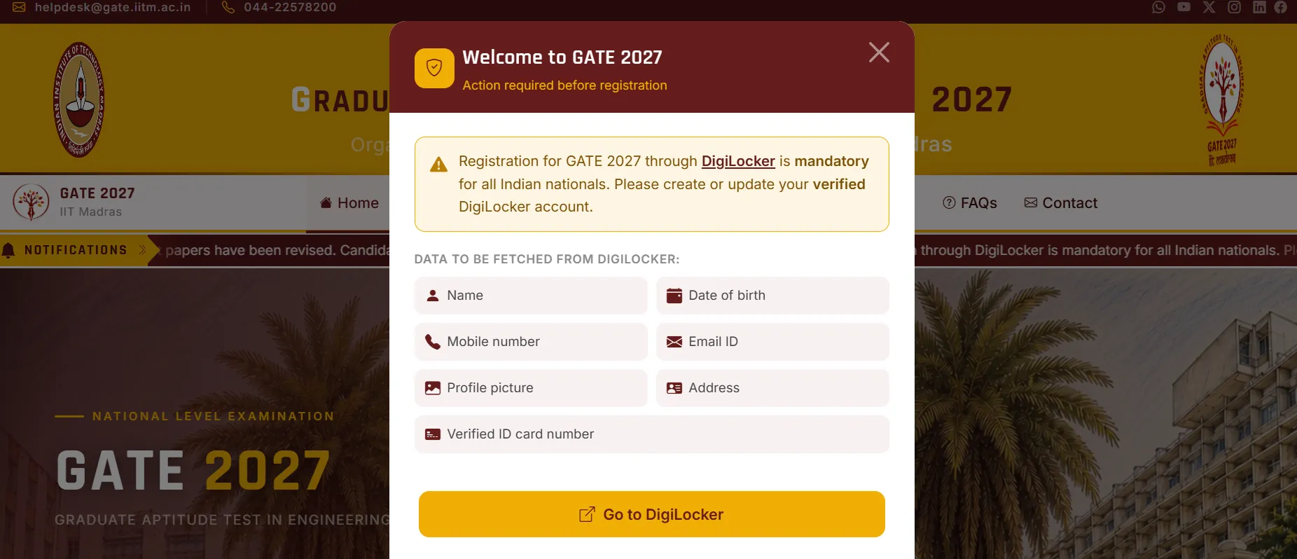 IIT Madras Makes DigiLocker Mandatory for GATE 2027 Registration; Official Notice Here