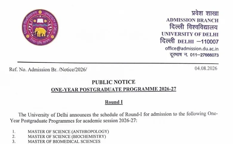 DU One-Year PG Admission 2026: First Round of Allocations and Schedule Released at admission.uod.ac.in