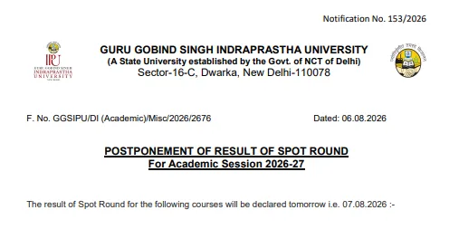 IPU Admission 2026: UG Spot Round Result Releasing Today at ipu.admissions.nic.in, Paramedical Registrations Begin
