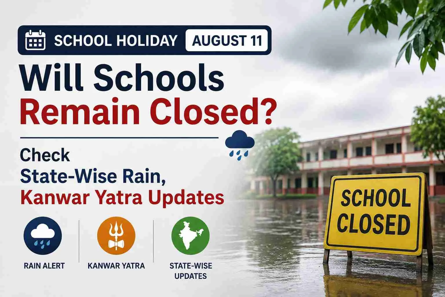 School Holiday Today, August 11: Will Schools Remain Closed? Check State-Wise Rain, Kanwar Yatra Updates