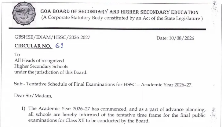 Goa Board HSSC, SSC Time Table 2027 OUT at gbshse.in; Check Tentative Schedule Here