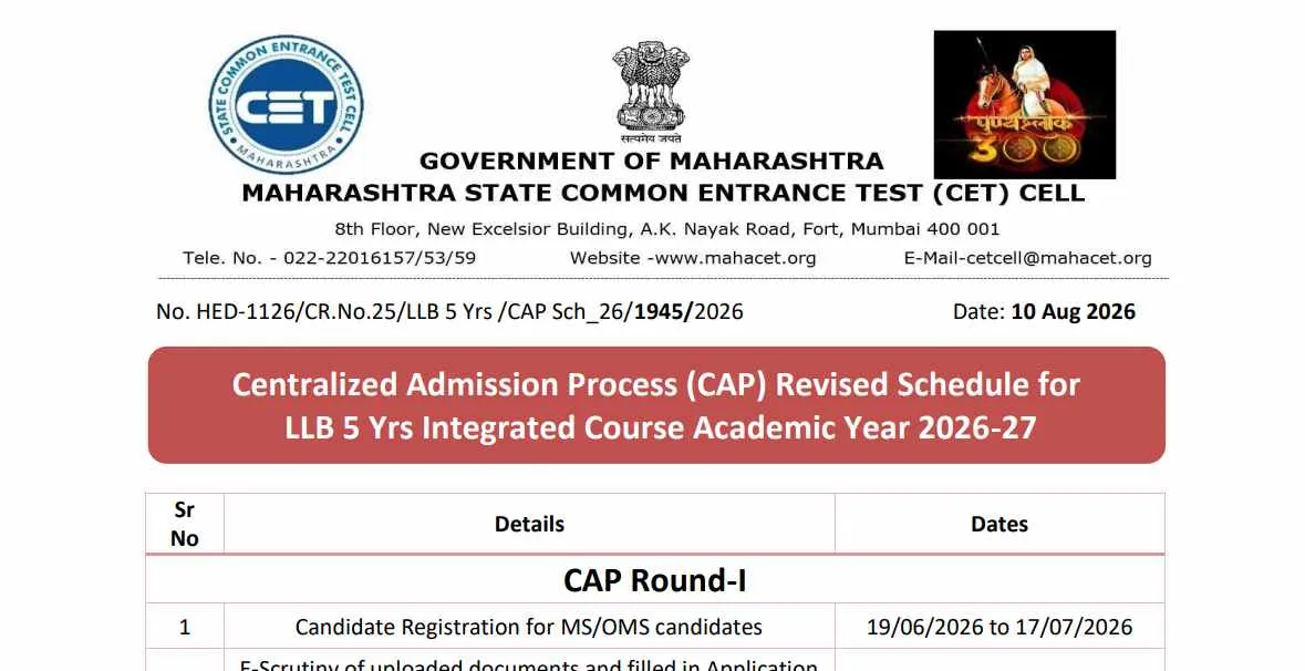 MH CET 5-Year LLB Counselling 2026: Revised Dates, Option Form Filling Process