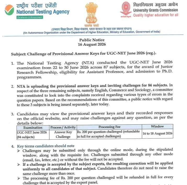ugc net notice