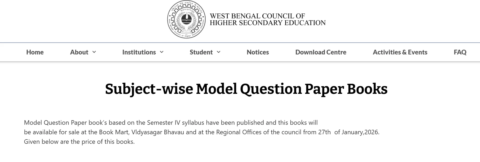 WBCHSE HS: Semester 3 and 4 Model Question Papers 2027 Available Now, Check Details