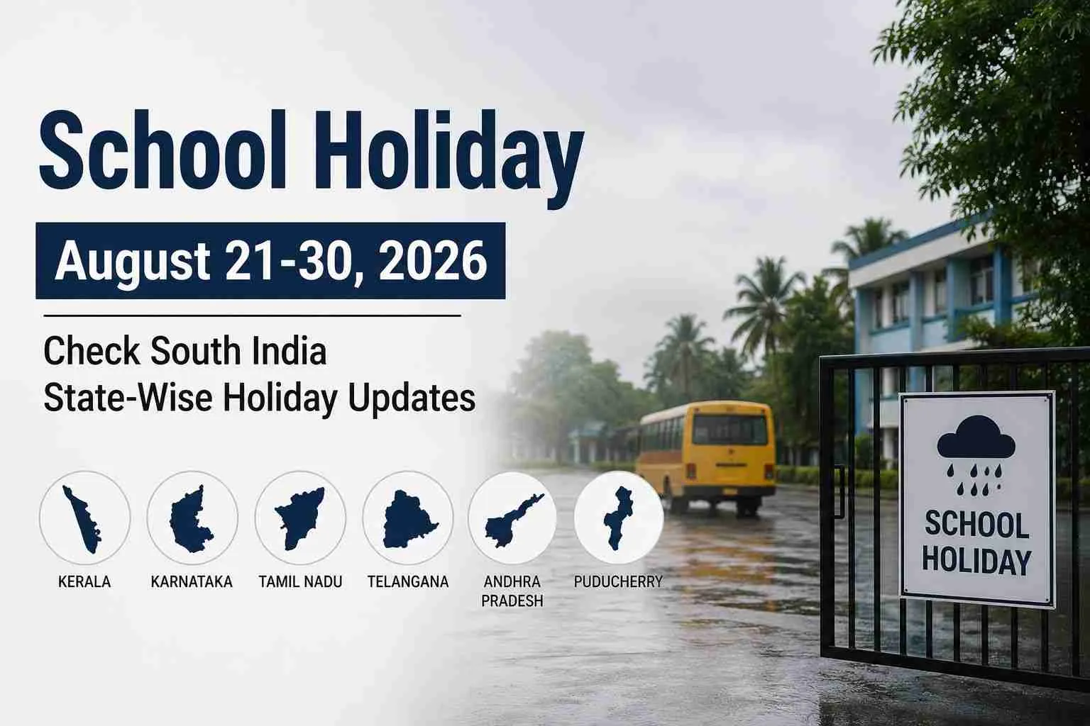 School Holiday August 21-30, 2026: Check South India State-Wise Holiday Updates