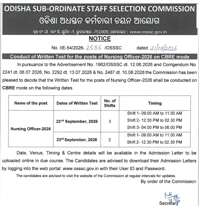 OSSSC Nursing Officer Exam 2026