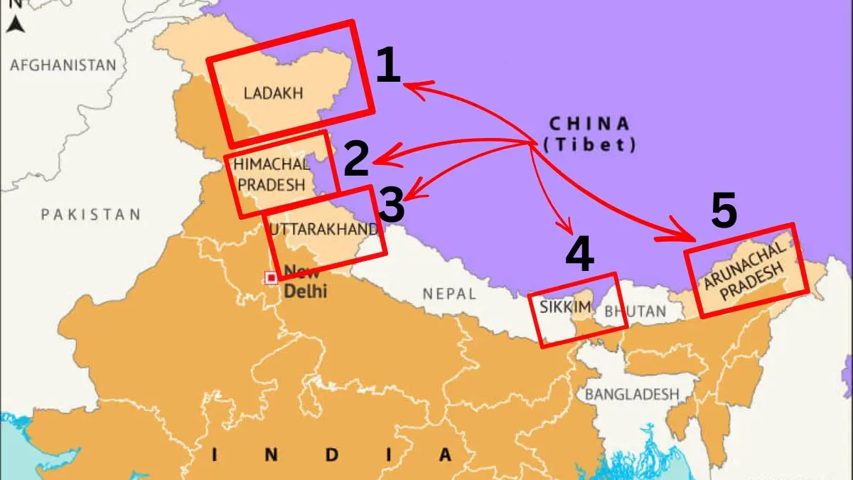 Which States and Union Territories Share  the LAC With China-1