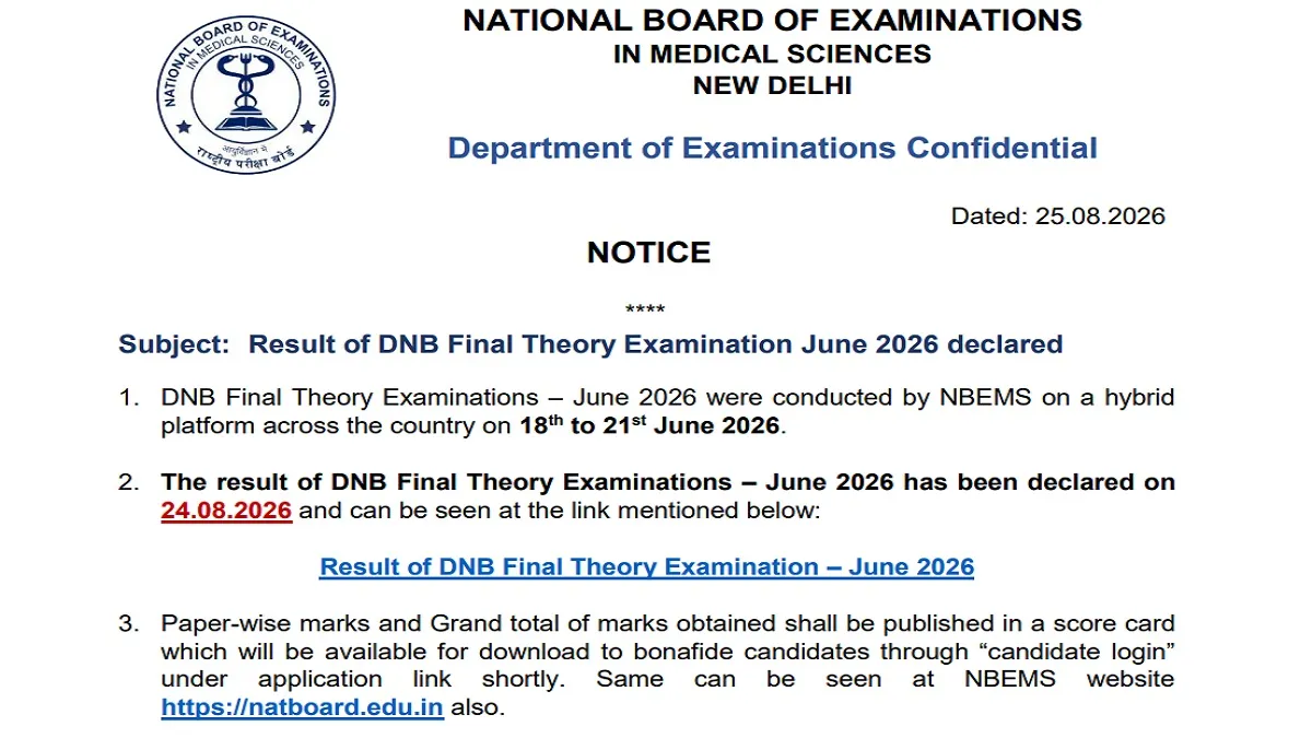 DNB Final Theory Examinations June 2026