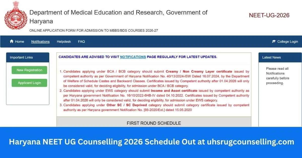 Haryana NEET UG Counselling 2026 Schedule Out