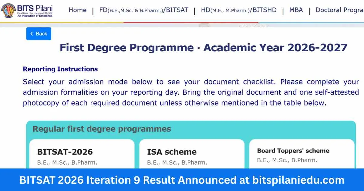 BITSAT 2026 Iteration 9 Result Announced