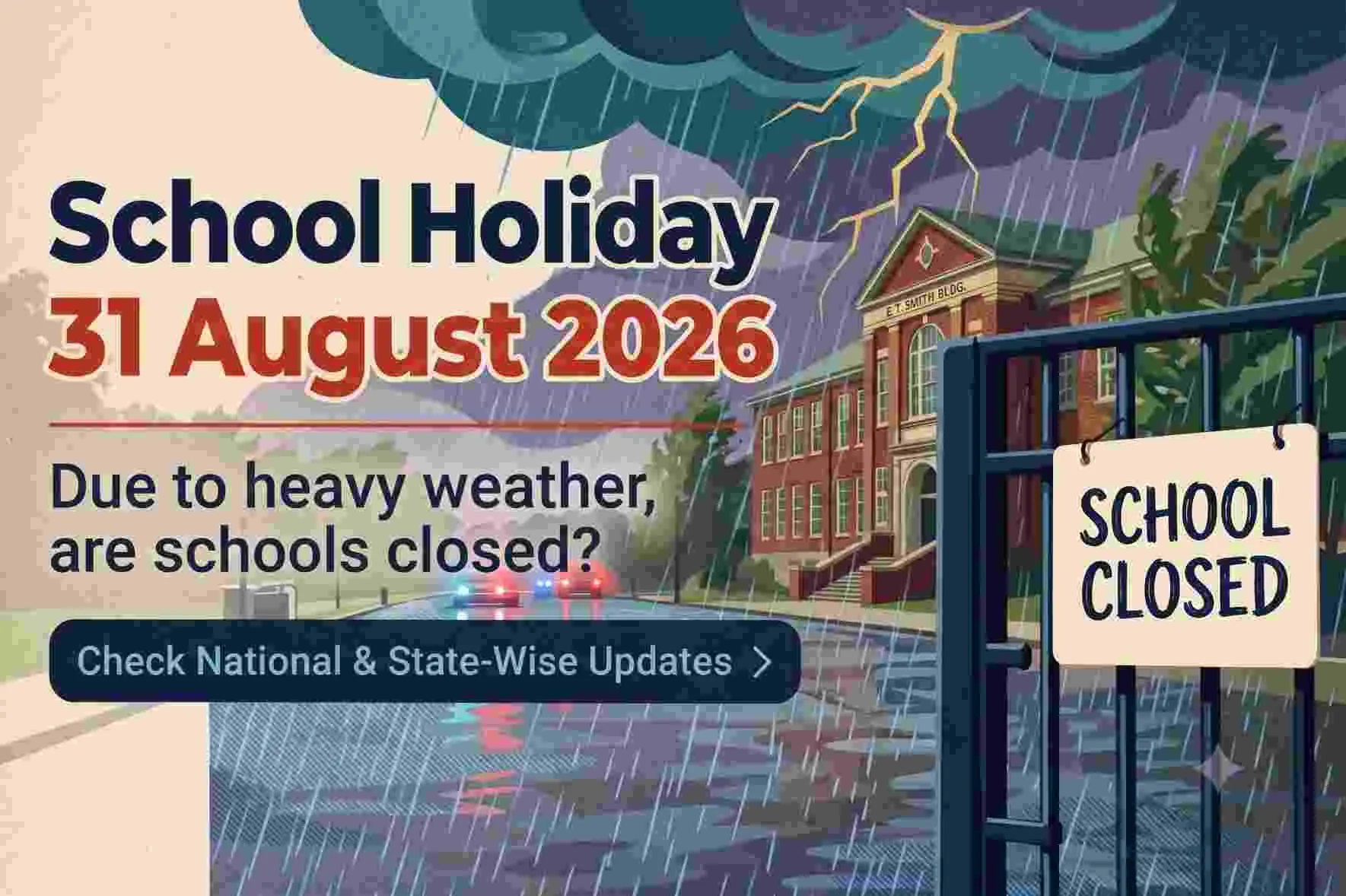 School Holiday Tomorrow (August 31, 2026): Will Schools Remain Closed Due to Heavy Rain? Check State-Wise Updates