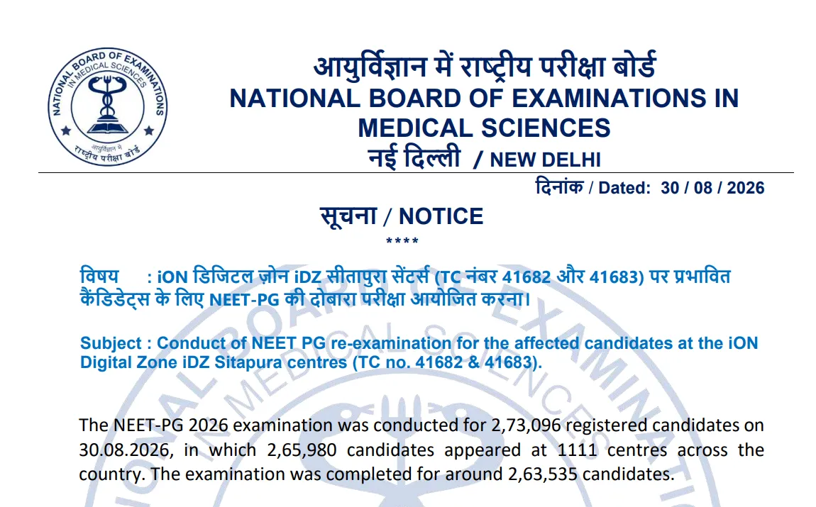 NEET PG Re-Exam On September 5 For 2,445 Affected Candidates: Official Update On Admit Card Here