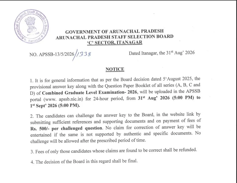 APSSB Answer Key 2026 Notice