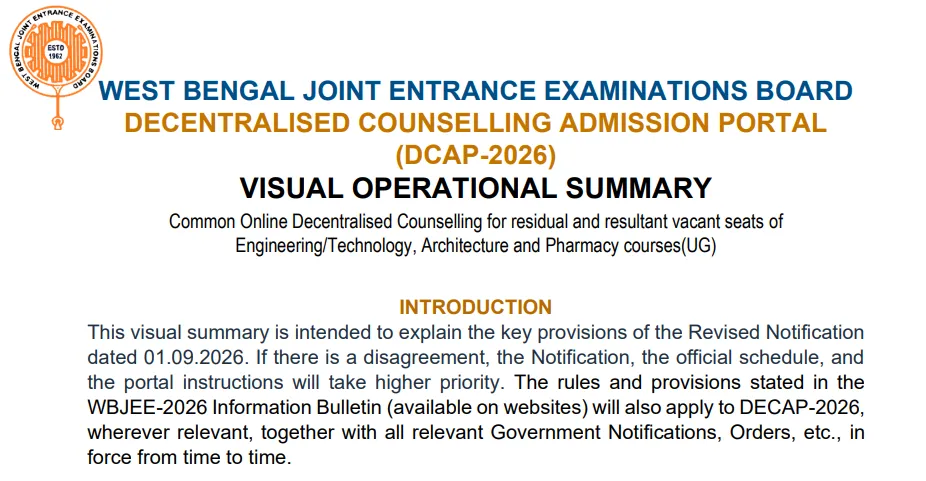 WBJEE 2026: Decentralized Counselling Visual Operational Summary Released at wbjeeb.nic.in, Seat Matrix Releasing Today, Check Revised Schedule Here