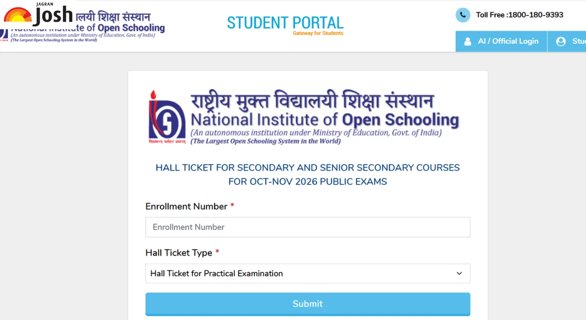 NIOS Hall Ticket 2026 OUT: Download Class 10 & 12 Admit Card at sdmis.nios.ac.in