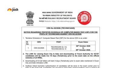 RRB Technician Exam 2026 Dates Out: CBT Oct 6-9 for 6,557 Posts