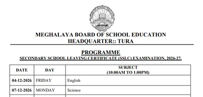 MBOSE SSLC Exam 2026 Datesheet Released at mbose.in, Exams from December 4, Schedule PDF Here MBOSE SSLC Exam 2026 Datesheet Released at mbose.in, Exams from December 4, Schedule PDF Here