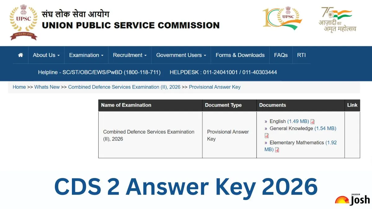 CDS 2 Answer Key 2026 (OUT) at upsc.gov.in, Download UPSC CDS Response ...