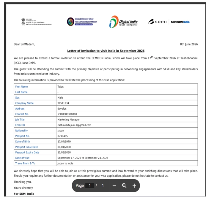 visa visit SEMICON INDIA 2026