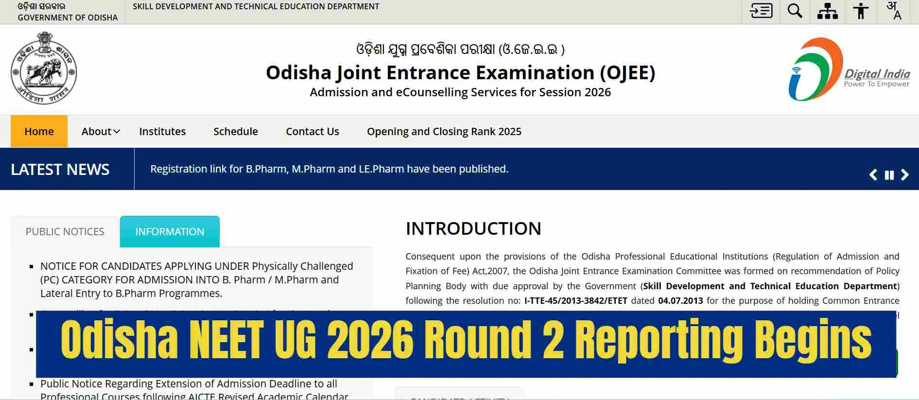 Odisha NEET UG 2026 Round 2 Reporting Begins at ojee.nic.in; Check Reporting Schedule, Guidelines and Required Documents