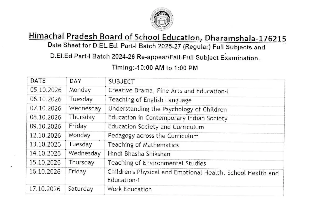 HP DElEd Exam Dates 2026 Released: Check Part 1 and 2 Exams Schedule; Download PDF here