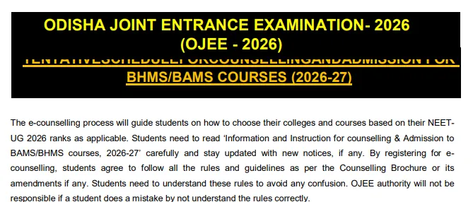OJEE 2026: BHMS/BAMS Counselling Tentative Schedule Released at ojee.nic.in, Check Important Dates Here