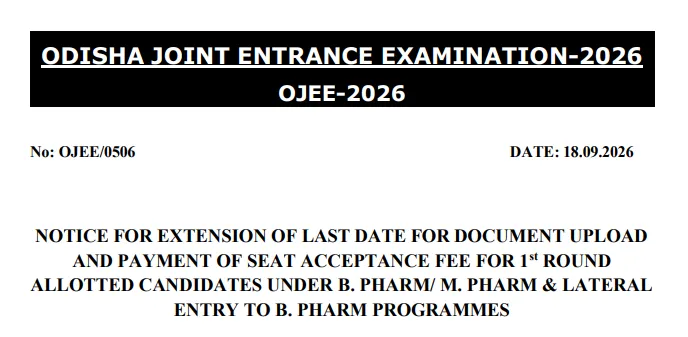 B Pharm, M Pharm Counselling 2026: Document Upload, Seat Acceptance Fee Deadline Extended to September 19