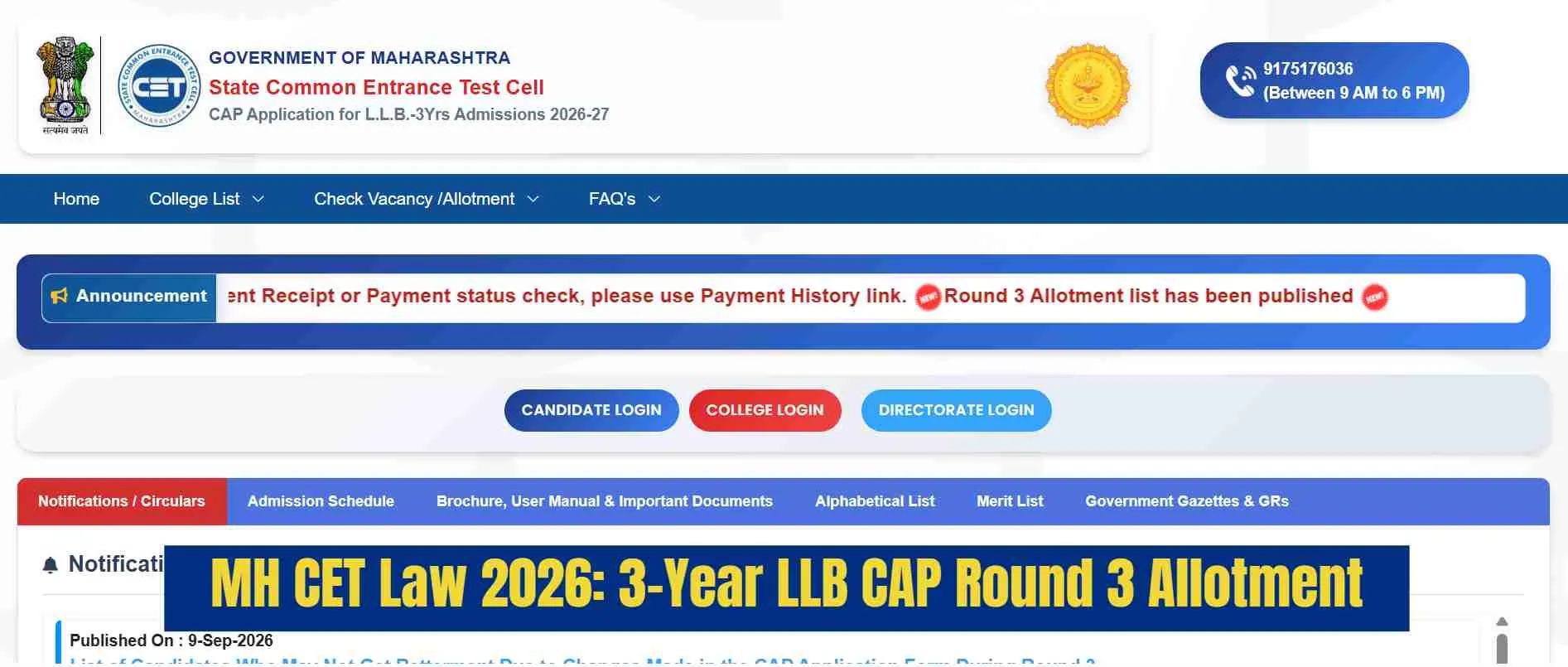MH CET Law 2026: 3-Year LLB CAP Round 3 Allotment Result Out; Direct Link to Download Merit List PDF