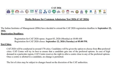 IIM CAT 2026 Registration Last Date, Apply Before 5 PM at iimcat.ac.in IIM CAT 2026 Registration Last Date, Apply Before 5 PM at iimcat.ac.in
