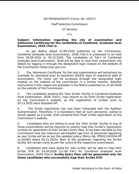 SSC CGL CITY Slip