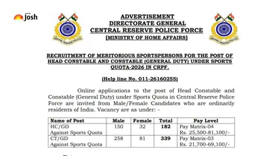 CRPF Sports Quota Recruitment 2026: 521 Posts for Head Constable & Constable GD