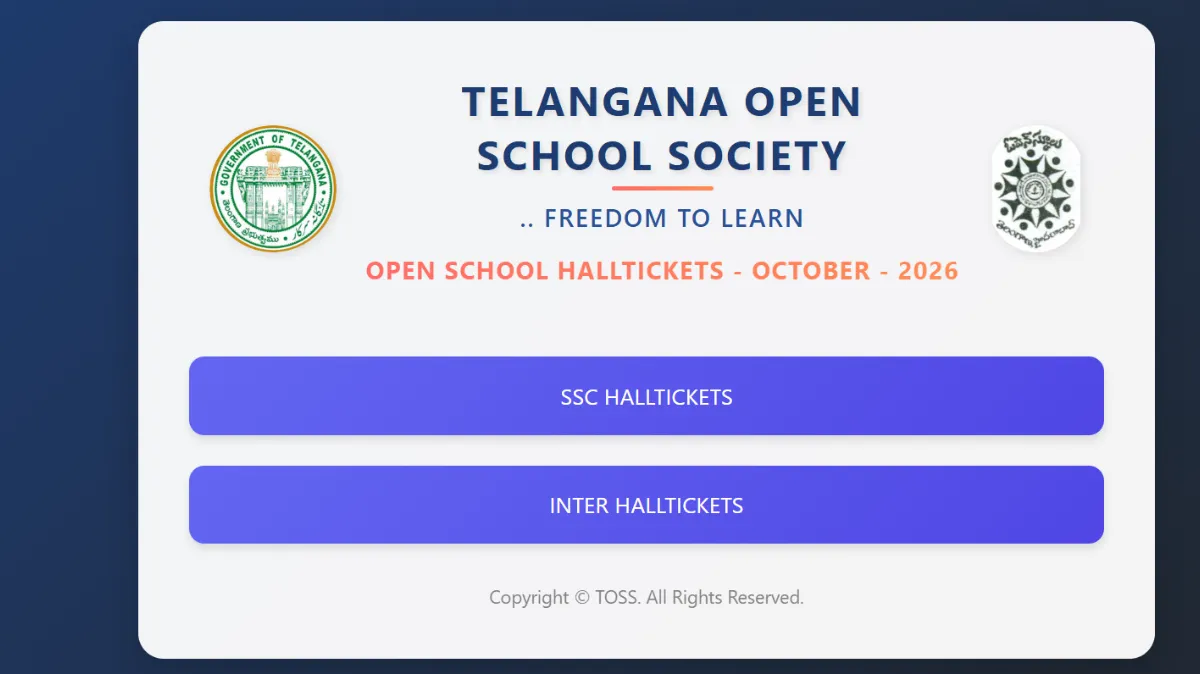 Telangana TOSS SSC, Intermediate October 2026 Exams Hall Ticket Out: Check Download Link, Exam Schedule