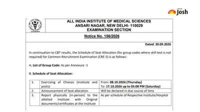 AIIMS CRE 5 Seat Allocation 2026: Choice Filling Starts from 8 Oct, Check Schedule, Group Code List & Direct Link Here