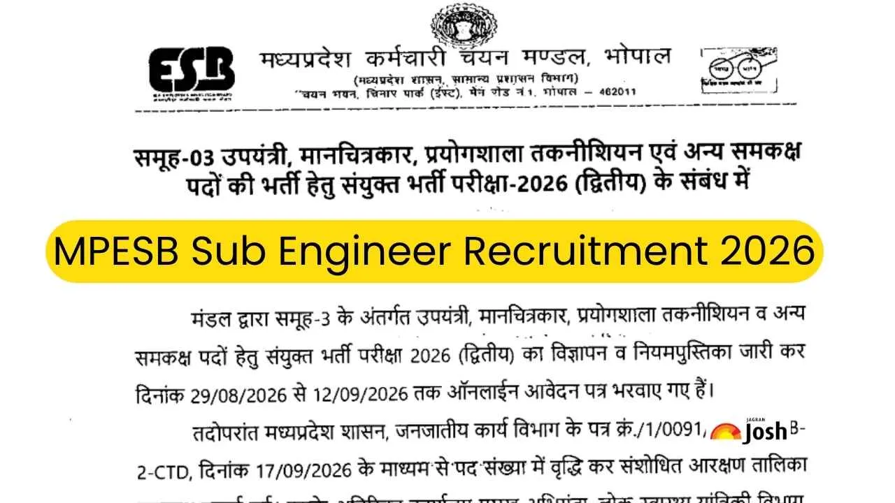 MPESB Sub Engineer Recruitment 2026: एमपी सब-इंजीनियर के 1700 पदों पर आवेदन, डायरेक्ट लिंक से करें अप्लाई