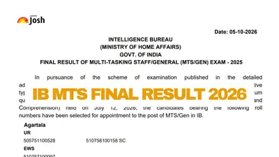 Intelligence Bureau Declares IB MTS Final Result 2026 on October 5 Intelligence Bureau Declares IB MTS Final Result 2026 on October 5