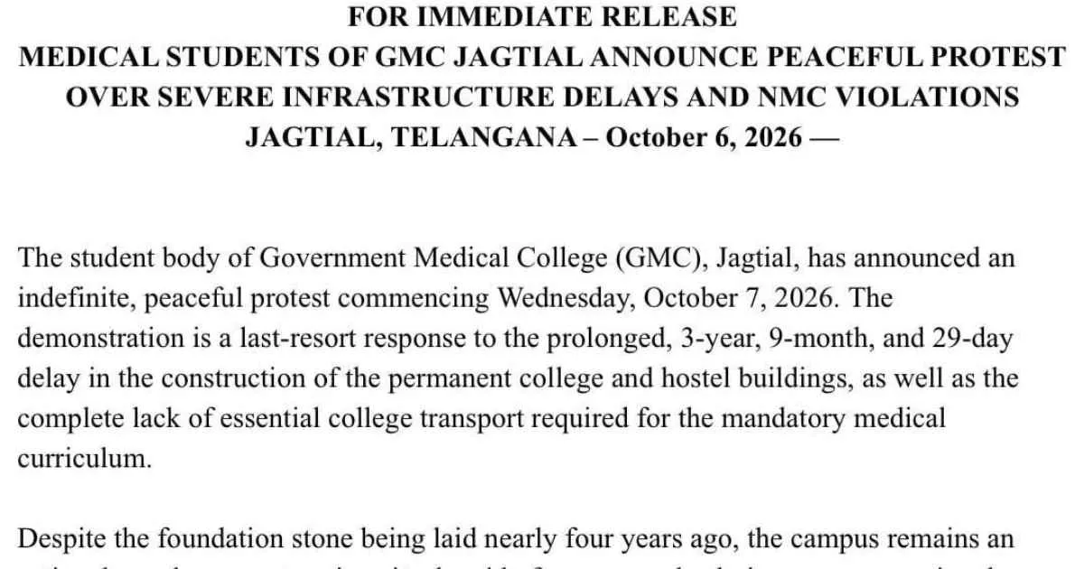 FAIMA Supports GMC Jagtial Students Protesting Infrastructure Delays