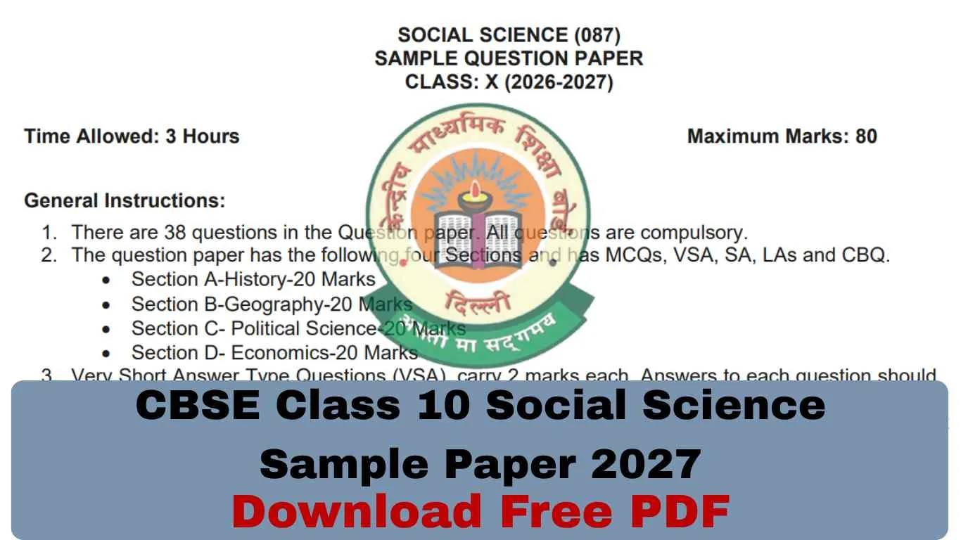 CBSE Class 10 Social Science Sample Paper 2027 with Solutions, Download Model Paper PDF FREE
