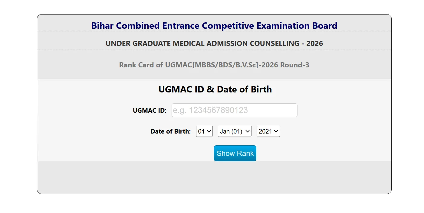 Bihar NEET UG Round 3 Rank Card 2026 Released at bceceboard.bihar.gov.in; Check Download Steps, Choice Filling Deadline