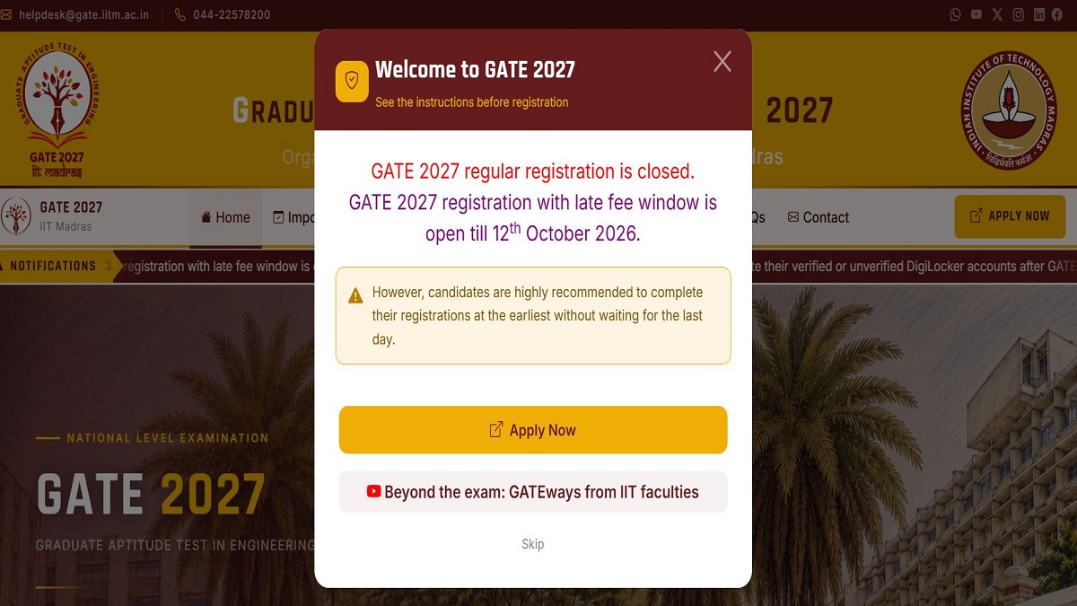 GATE 2027 Registration with Late Fee Closes Today