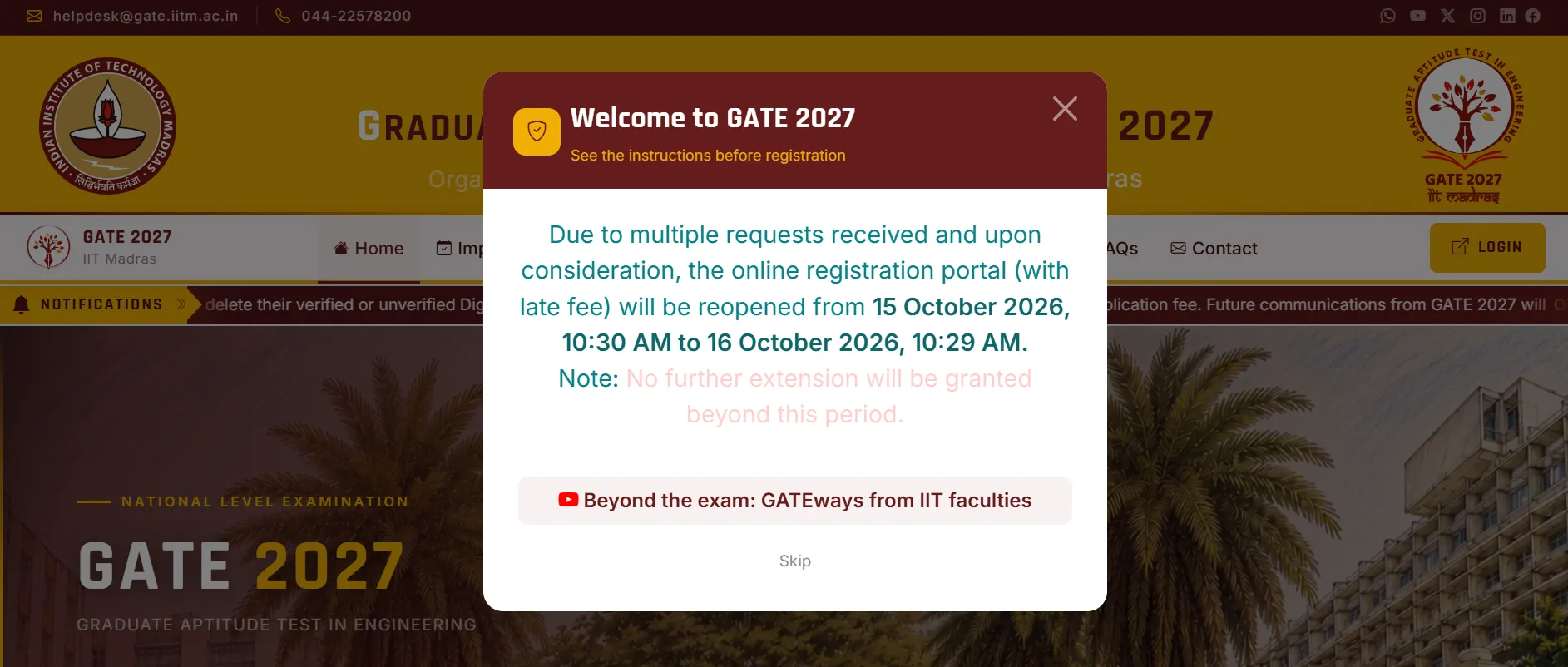 GATE 2027 Registration Reopens Today: IIT Madras Opens Portal With Late Fee, Check Last Date and How to Apply
