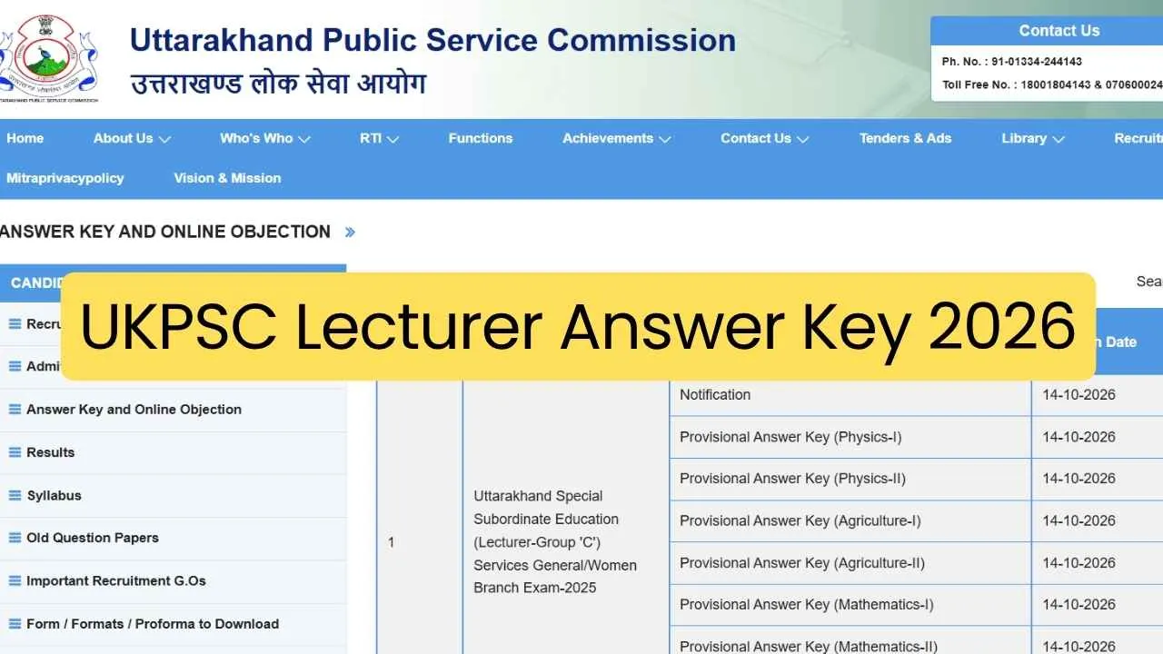 UKPSC Lecturer Answer Key 2026: उत्तराखंड लेक्चरर आंसर की जारी, डायरेक्ट लिंक से PDF डाउनलोड करें